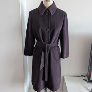 Classic Belted Wool Coat in Deep Plum